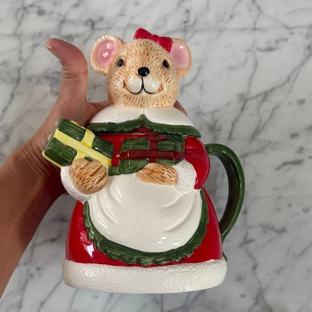VTG Mrs Christmas Mouse Tea Set with Teapot, Sugar and creamer
